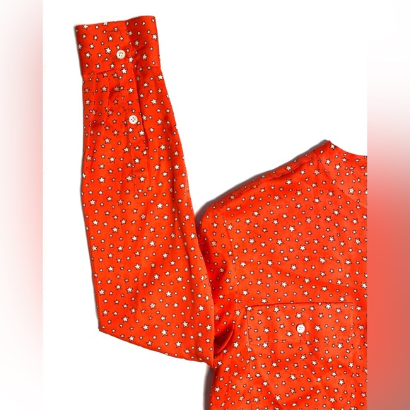 J. Crew Women's Orange Silk Long Sleeve Button Up Star Print Top/Blouse Size 2 - Picture 4 of 12